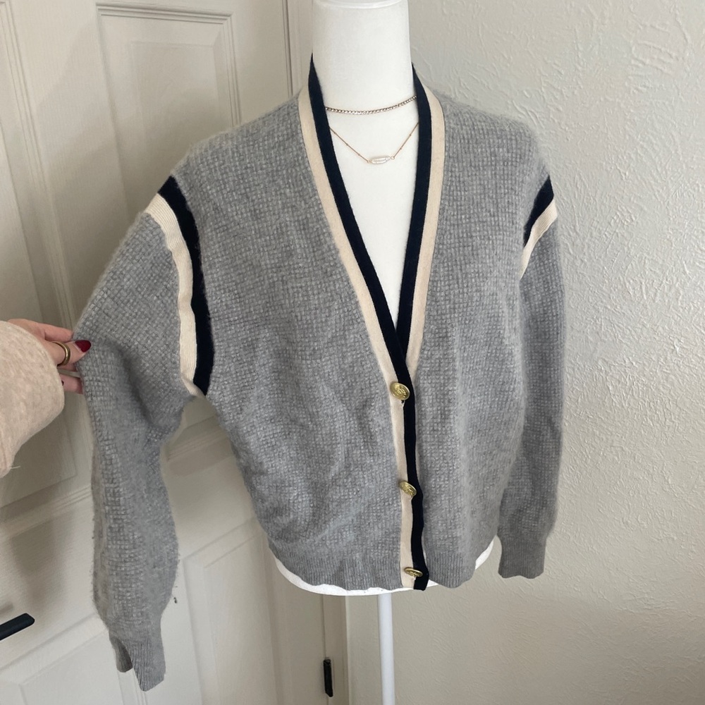 100% Cashmere J. Crew Waffle-Knit Cardigan - Picture 2 of 8